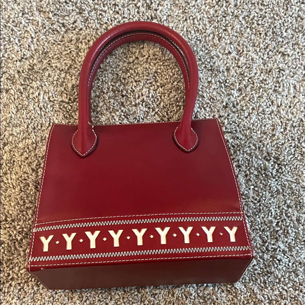 Yves Saint Laurent Red Satchel with Y Design